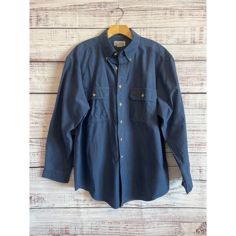 Carhartt Vintage Mens Long Sleeve Button Down Shirt Blue Size Medium